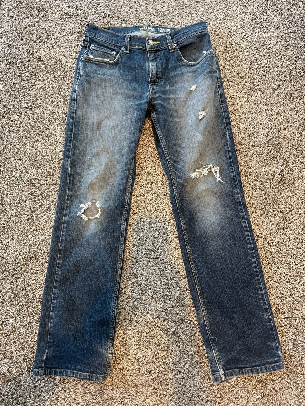 Levi's Men's Straight Jeans - Distressed Dark Blue Denim